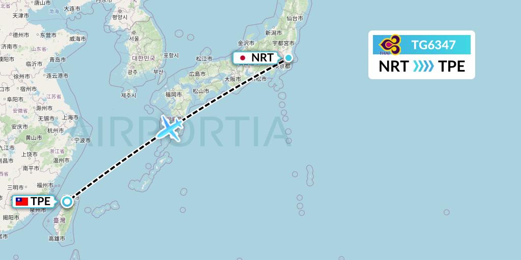 TG6347 Thai Airways Flight Map: Tokyo to Taipei