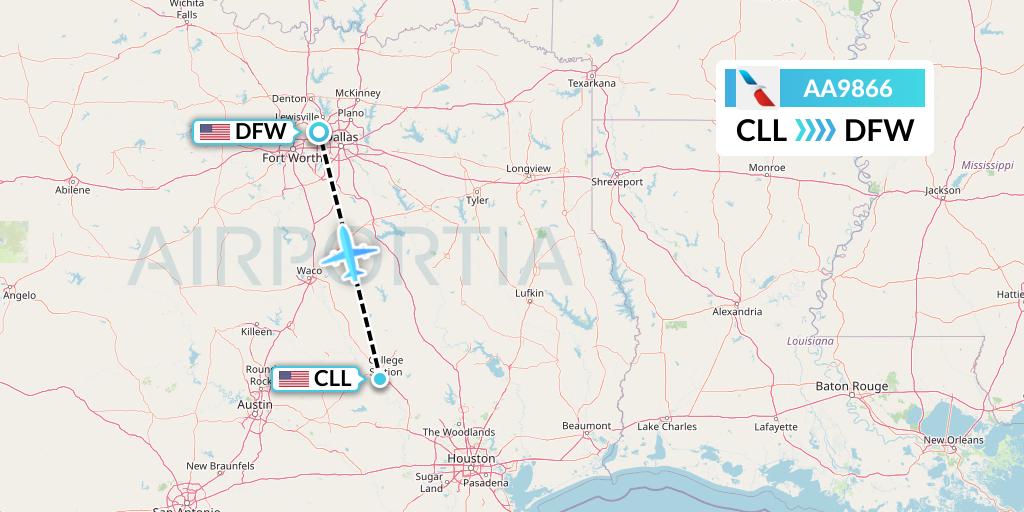 AA9866 American Airlines Flight Map: College Station to Dallas
