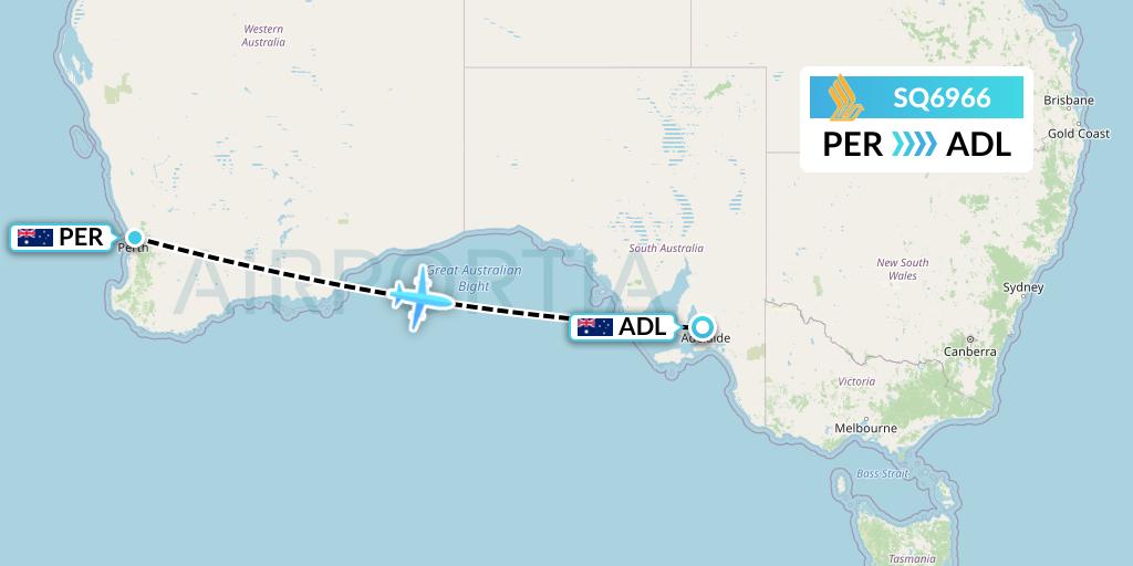 SQ6966 Singapore Airlines Flight Map: Perth to Adelaide