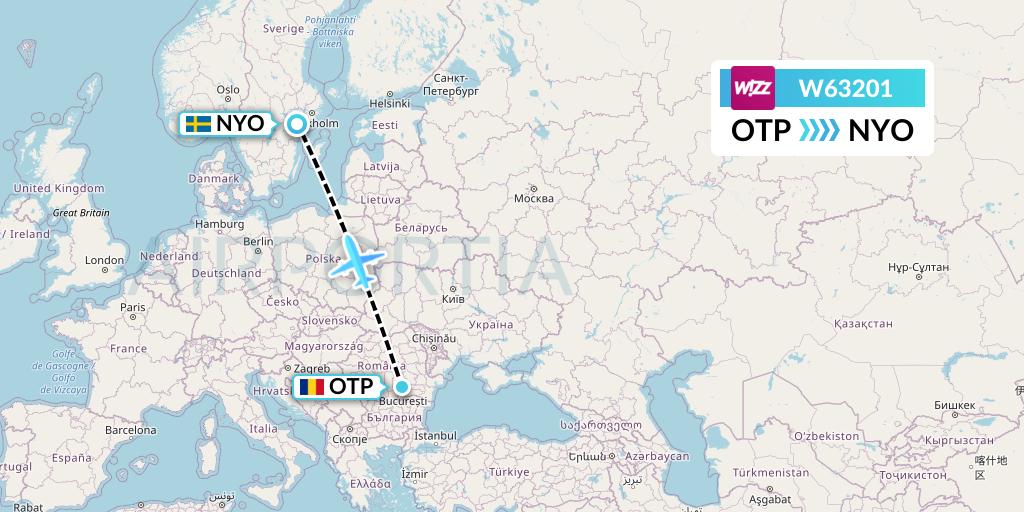 W63201 Wizz Air Flight Map: Bucharest to Stockholm