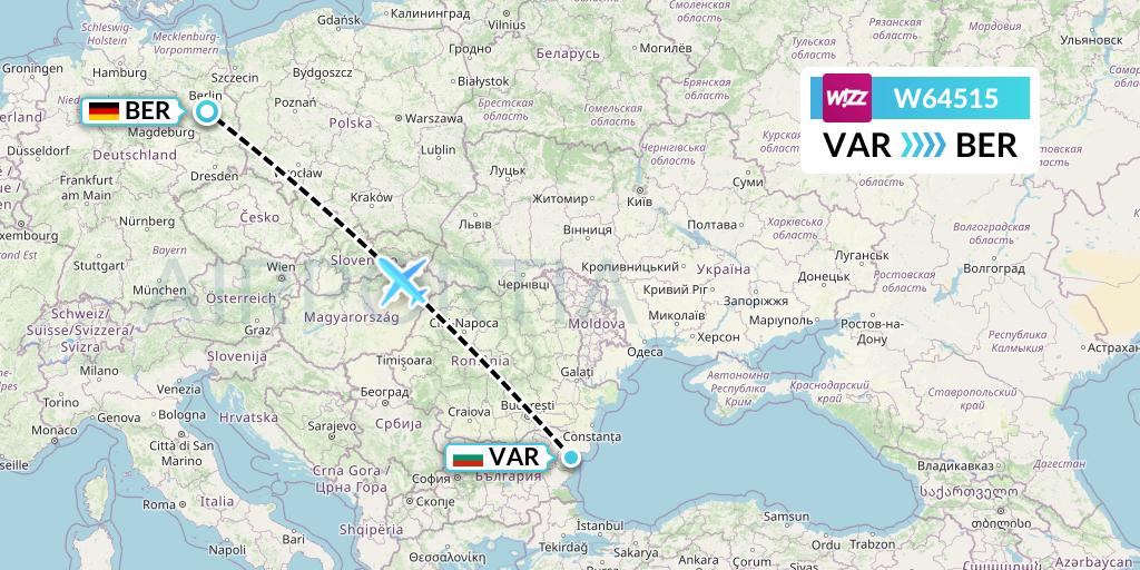 W64515 Wizz Air Flight Map: Varna to Berlin