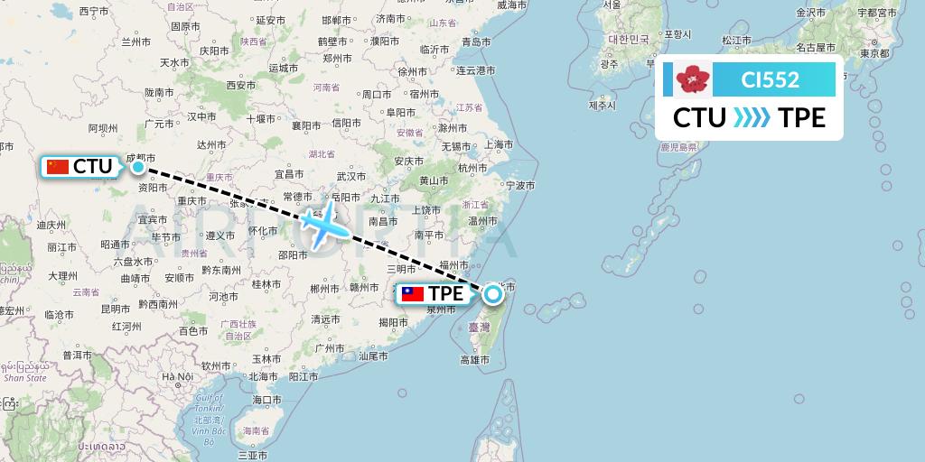 CI552 China Airlines Flight Map: Chengdu to Taipei