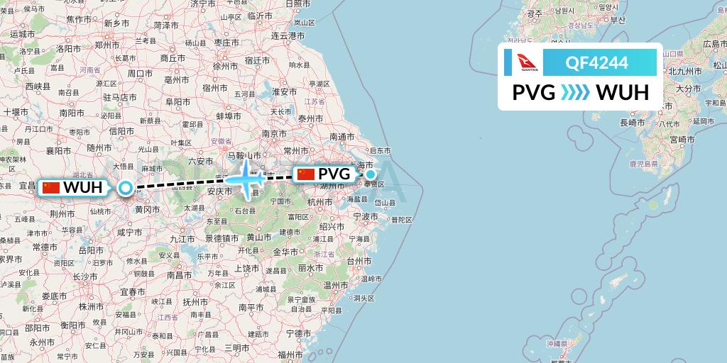 QF4244 Qantas Flight Map: Shanghai to Wuhan