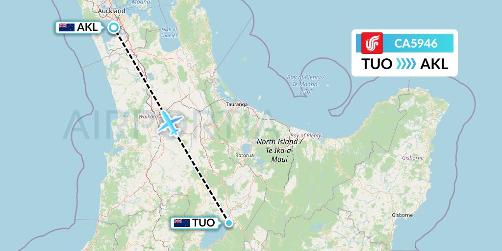 CA5946 Air China Flight Map: Taupo to Auckland