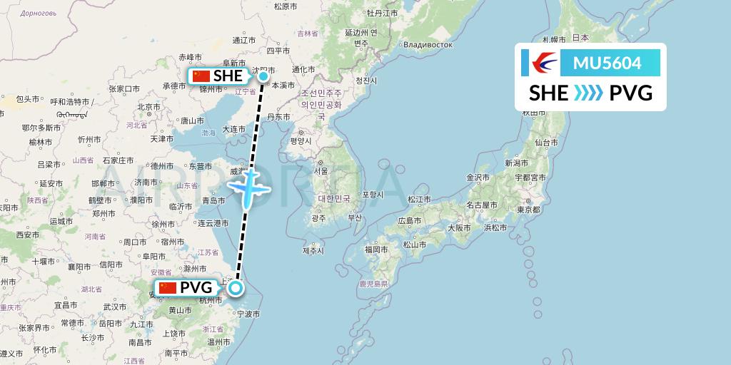 MU5604 China Eastern Airlines Flight Map: Shenyang to Shanghai