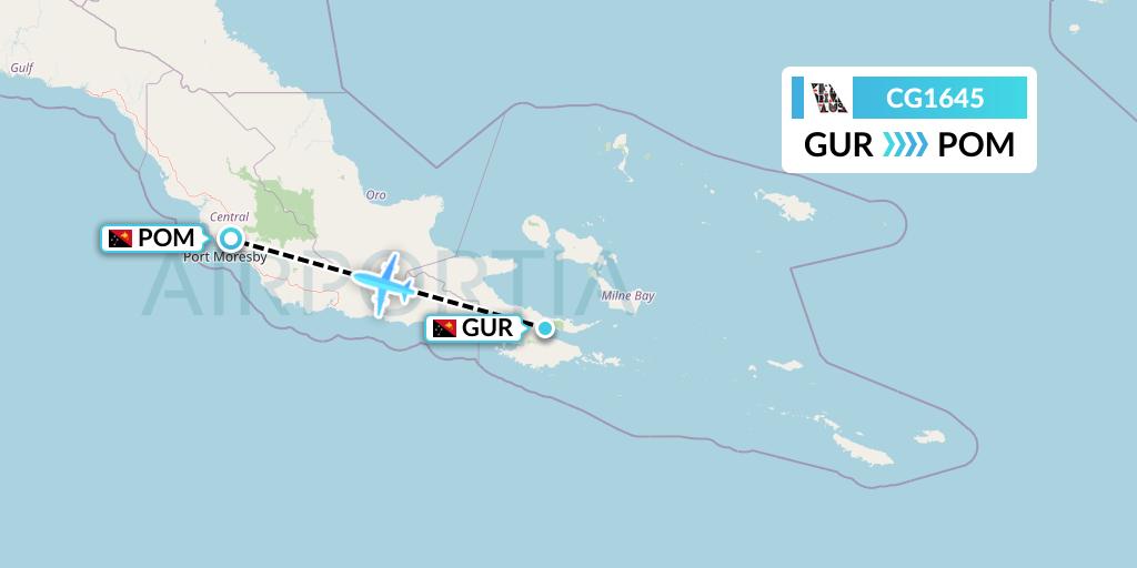 CG1645 Airlines PNG Flight Map: Gurney to Port Moresby