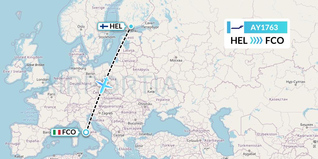 AY1763 Finnair Flight Map: Helsinki to Rome