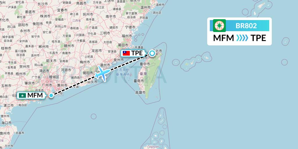 BR802 EVA Air Flight Map: Macau to Taipei