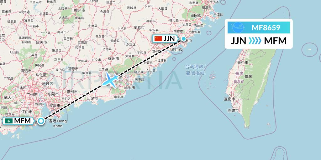 MF8659 Xiamen Airlines Flight Map: Jinjiang to Macau