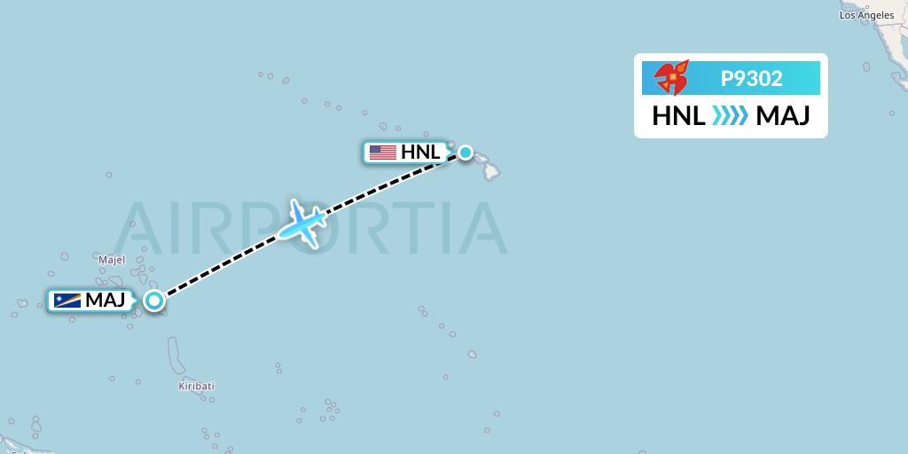 P9302 Asia Pacific Airlines Flight Map: Honolulu to Majuro