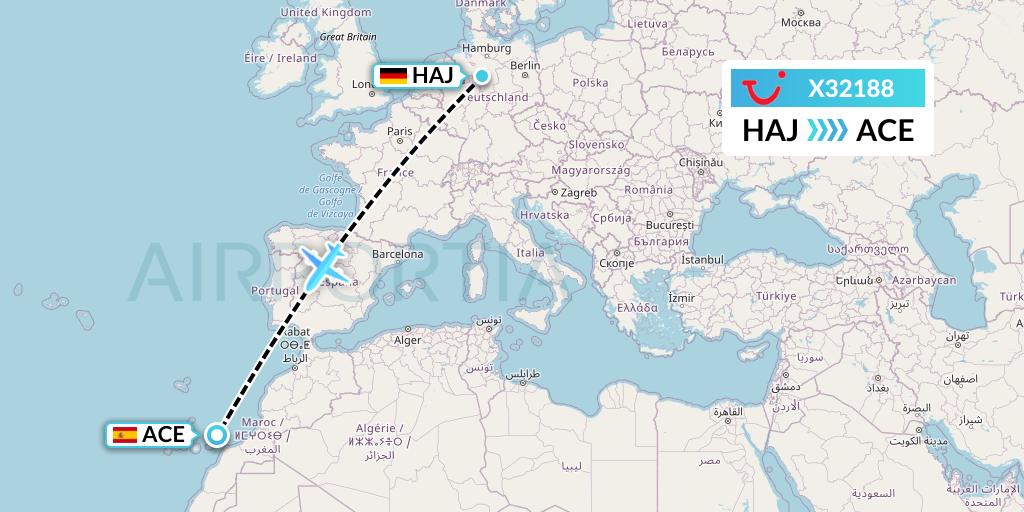 X32188 Flight Status TUI fly Germany Hannover to Lanzarote (TUI2188)