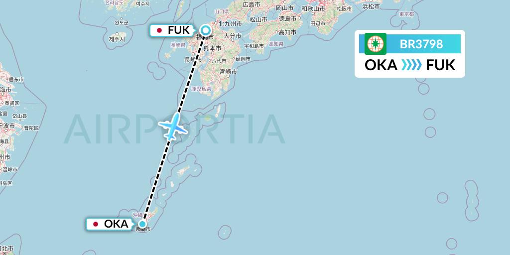 BR3798 EVA Air Flight Map: Naha to Fukuoka