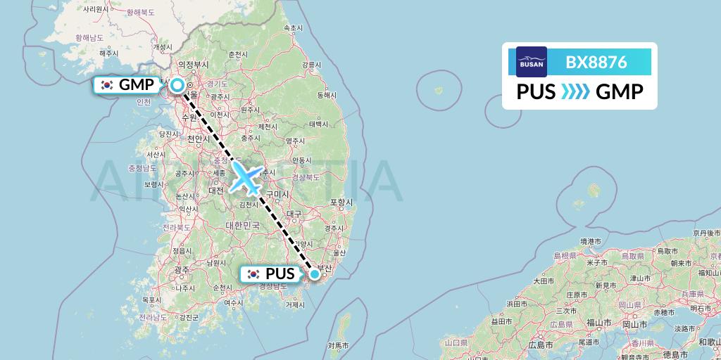 BX8876 Air Busan Flight Map: Busan to Seoul