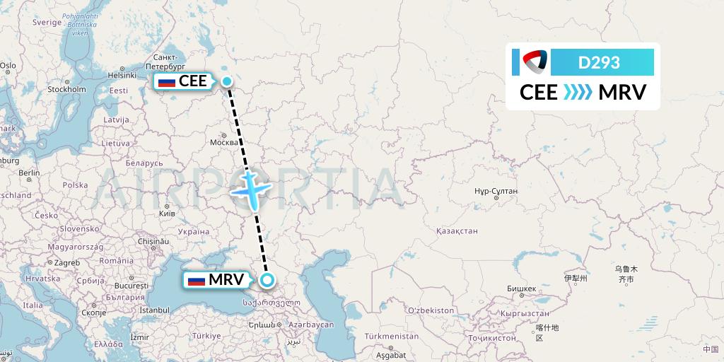 D293 Severstal Aircompany Flight Map: Cherepovets to Mineralnye Vody