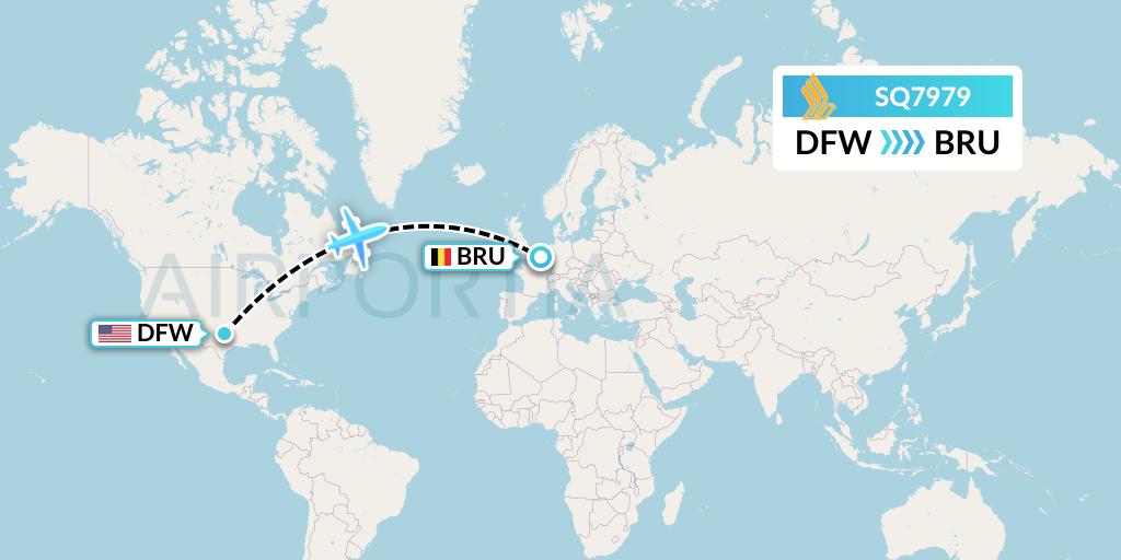 SQ7979 Singapore Airlines Flight Map: Dallas to Brussels