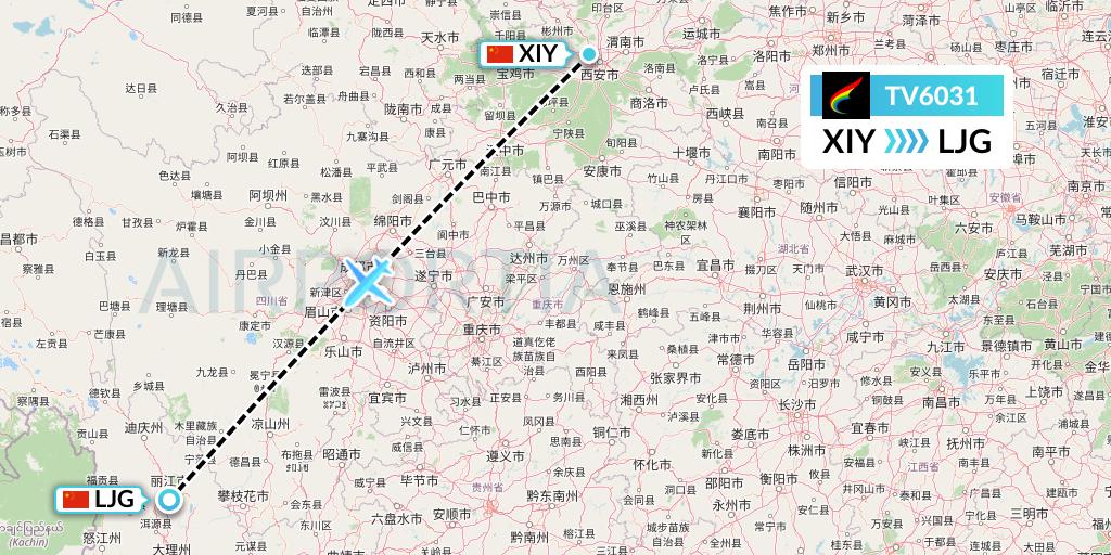 TV6031 Tibet Airlines Flight Map: Xi'an to Lijiang