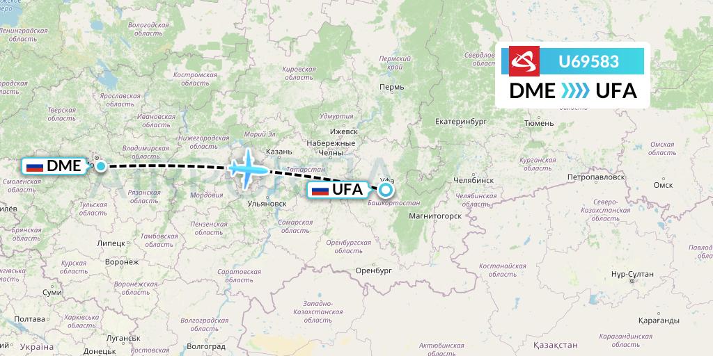 U69583 Ural Airlines Flight Map: Moscow to Ufa