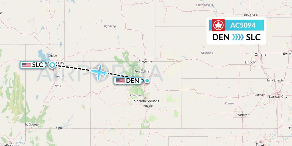 AC5094 Air Canada Flight Map: Denver to Salt Lake City
