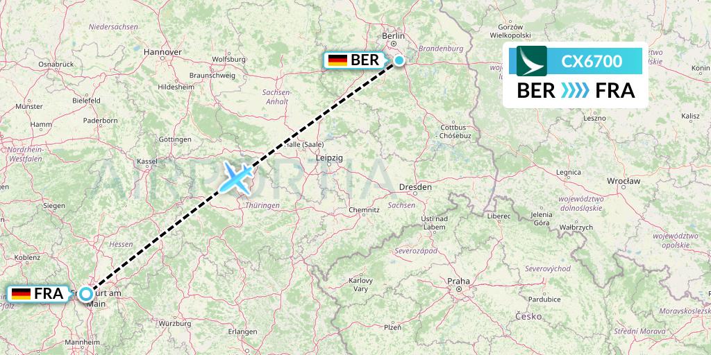 CX6700 Cathay Pacific Flight Map: Berlin to Frankfurt