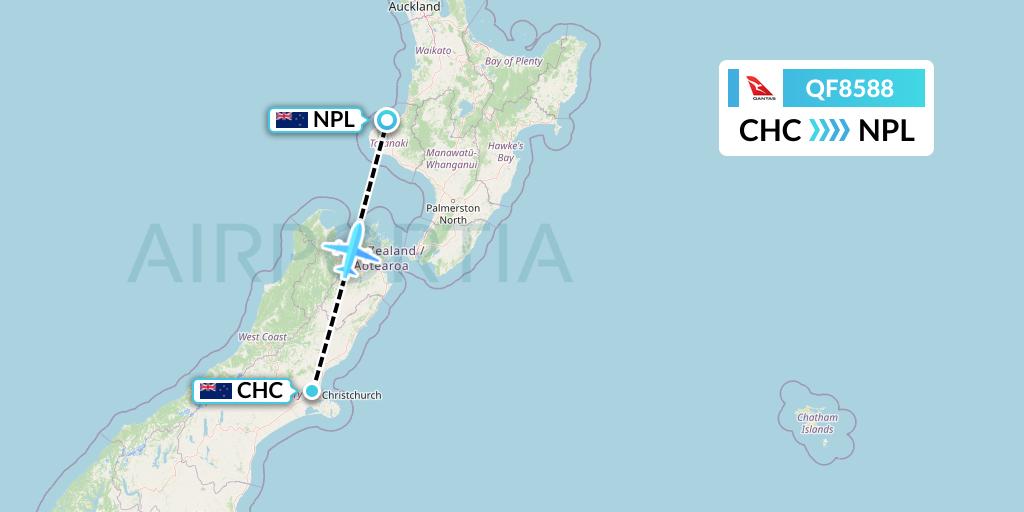 QF8588 Qantas Flight Map: Christchurch to New Plymouth