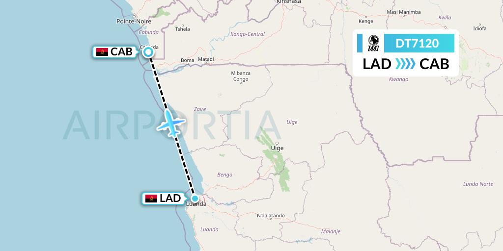 DT7120 TAAG Angola Airlines Flight Map: Luanda to Cabinda