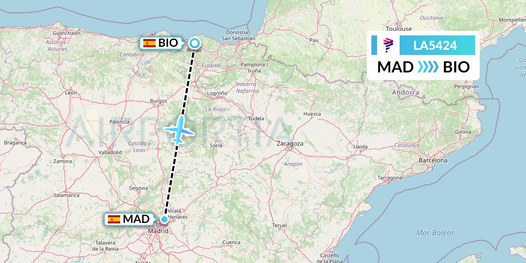 LA5424 LAN Airlines Flight Map: Madrid to Bilbao