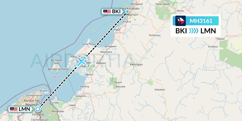 MH3161 Malaysia Airlines Flight Map: Kota Kinabalu to Limbang