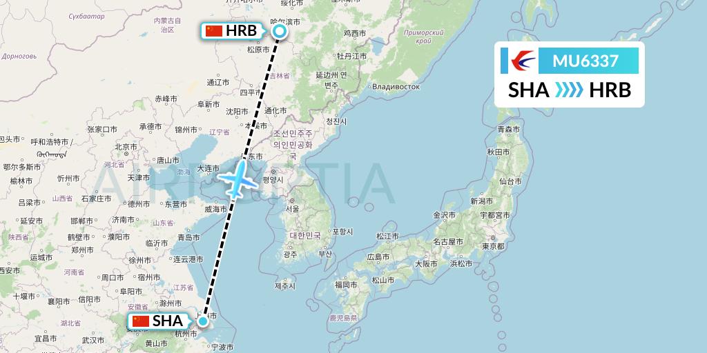 MU6337 China Eastern Airlines Flight Map: Shanghai to Harbin