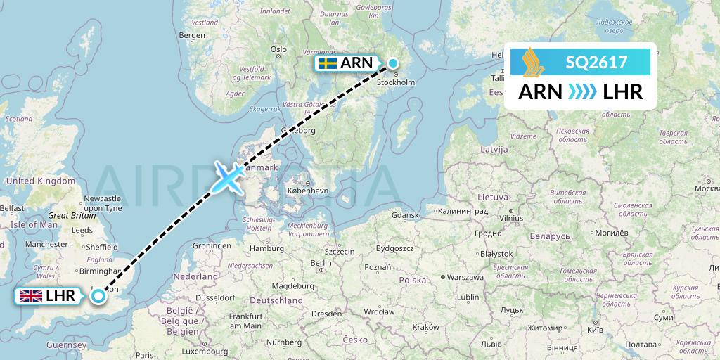 SQ2617 Singapore Airlines Flight Map: Stockholm to London
