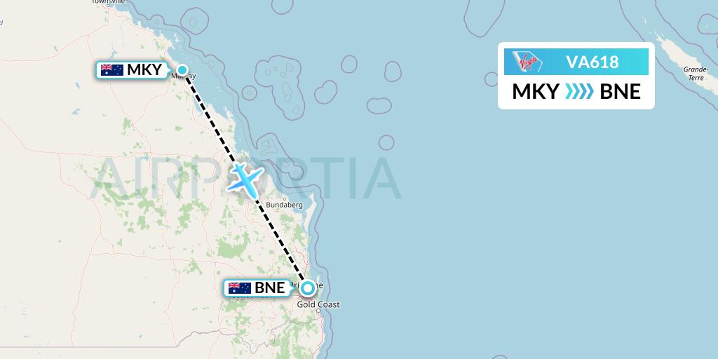 VA618 Virgin Australia Flight Map: Mackay to Brisbane