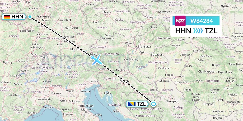W64284 Wizz Air Flight Map: Hahn to Tuzla