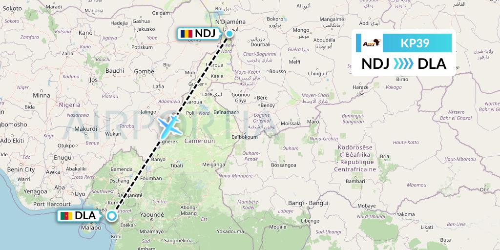 KP39 ASKY Flight Map: N'Djamena to Douala