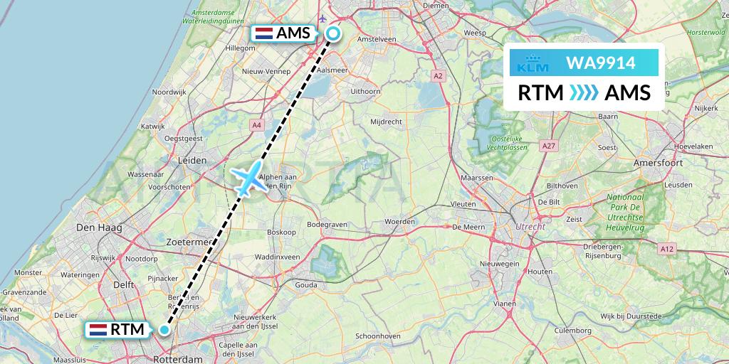 WA9914 KLM cityhopper Flight Map: Rotterdam to Amsterdam