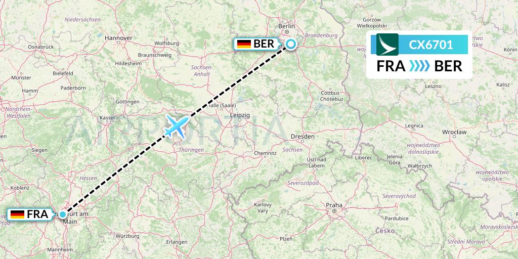 CX6701 Cathay Pacific Flight Map: Frankfurt to Berlin