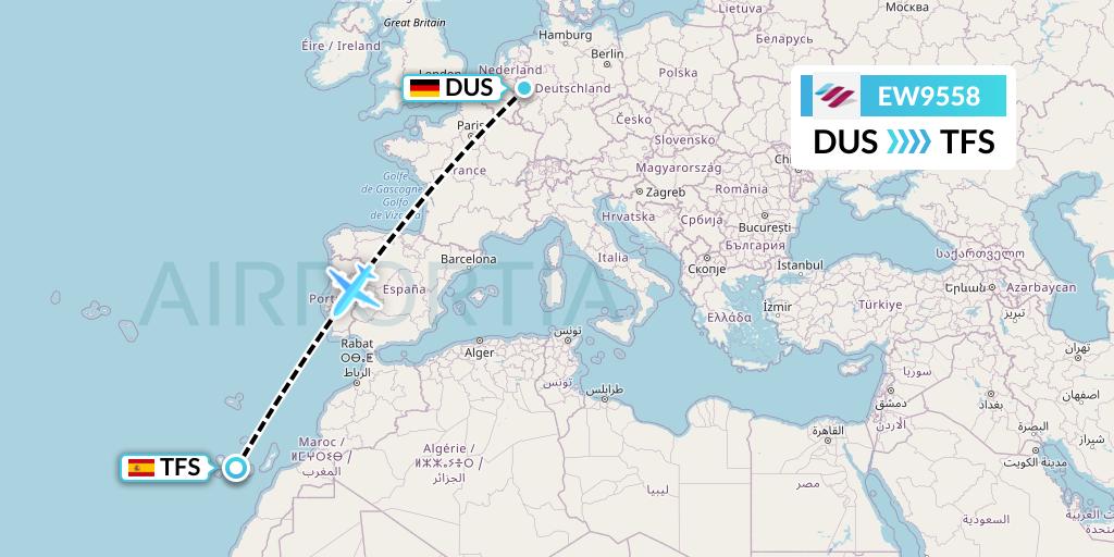 EW9558 Eurowings Flight Map: Dusseldorf to Tenerife