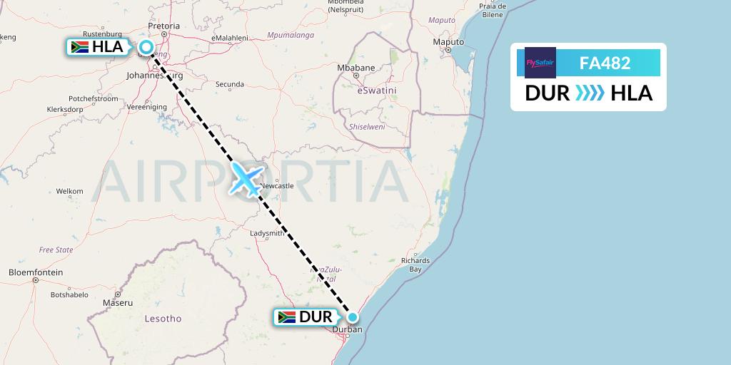 FA482 Safair Flight Map: Durban to Johannesburg
