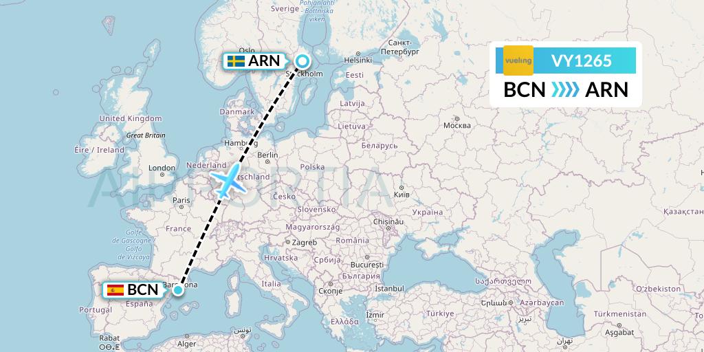 VY1265 Vueling Flight Map: Barcelona to Stockholm