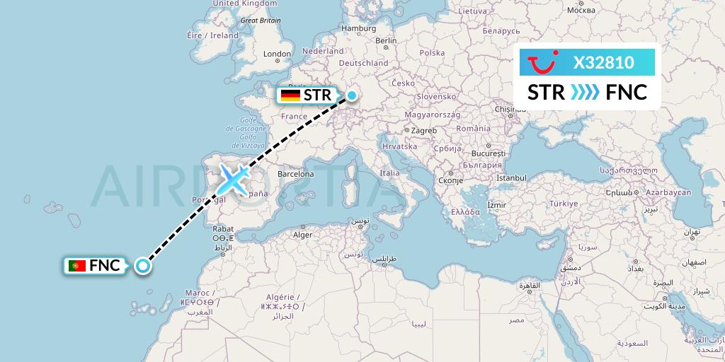X32810 TUI fly Germany Flight Map: Stuttgart to Funchal