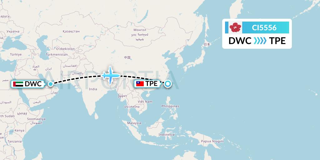 CI5556 China Airlines Flight Map: Dubai to Taipei