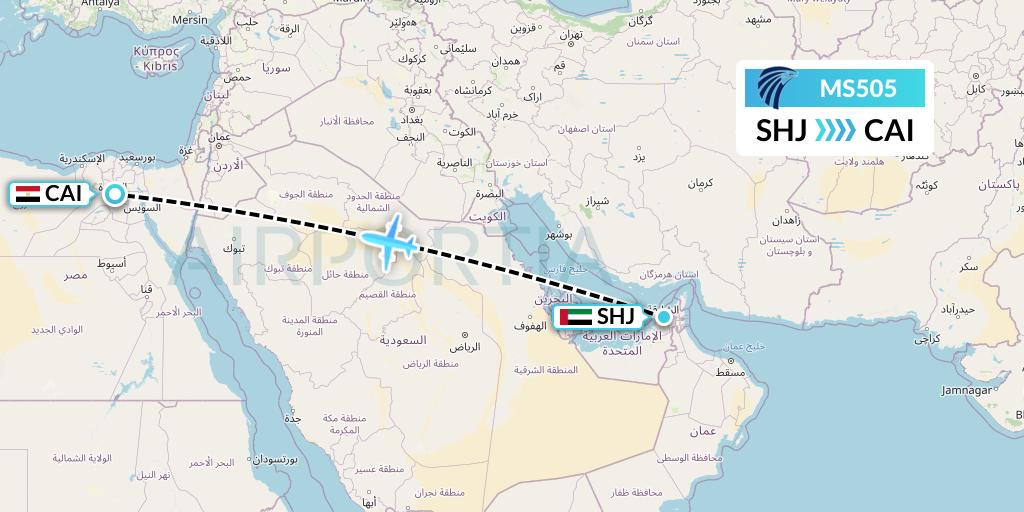 MS505 EgyptAir Flight Map: Sharjah to Cairo