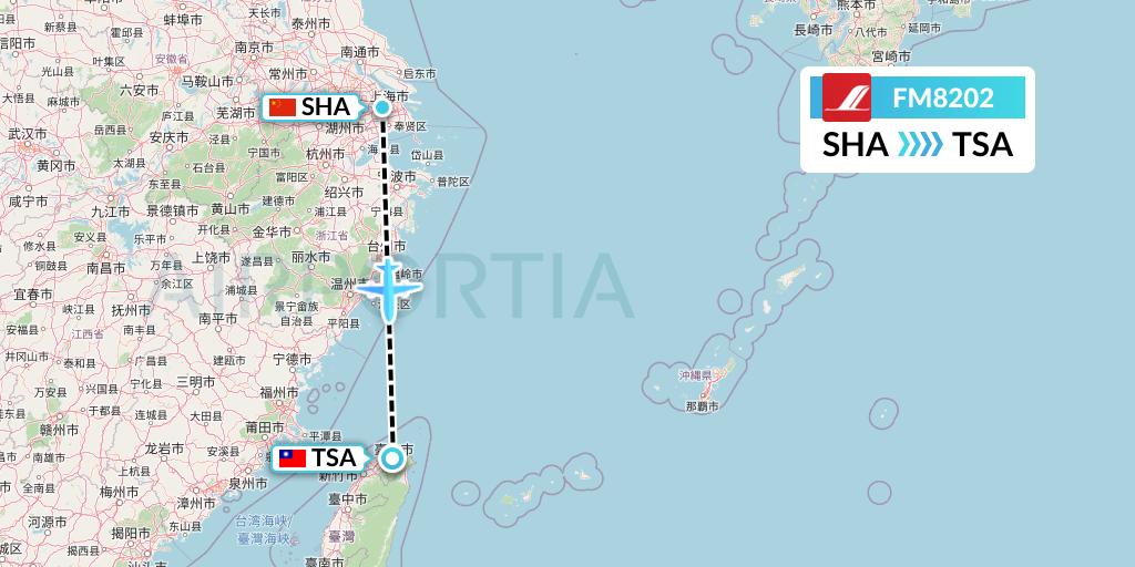 FM8202 Shanghai Airlines Flight Map: Shanghai to Taipei