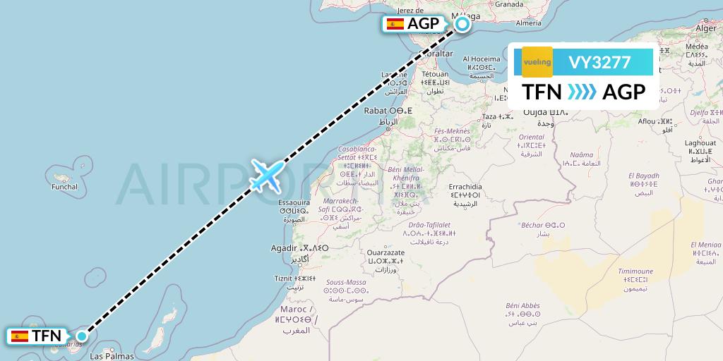 VY3277 Vueling Flight Map: Tenerife to Malaga