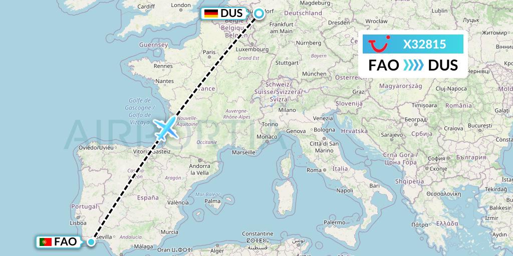 X32815 TUI fly Germany Flight Map: Faro to Dusseldorf