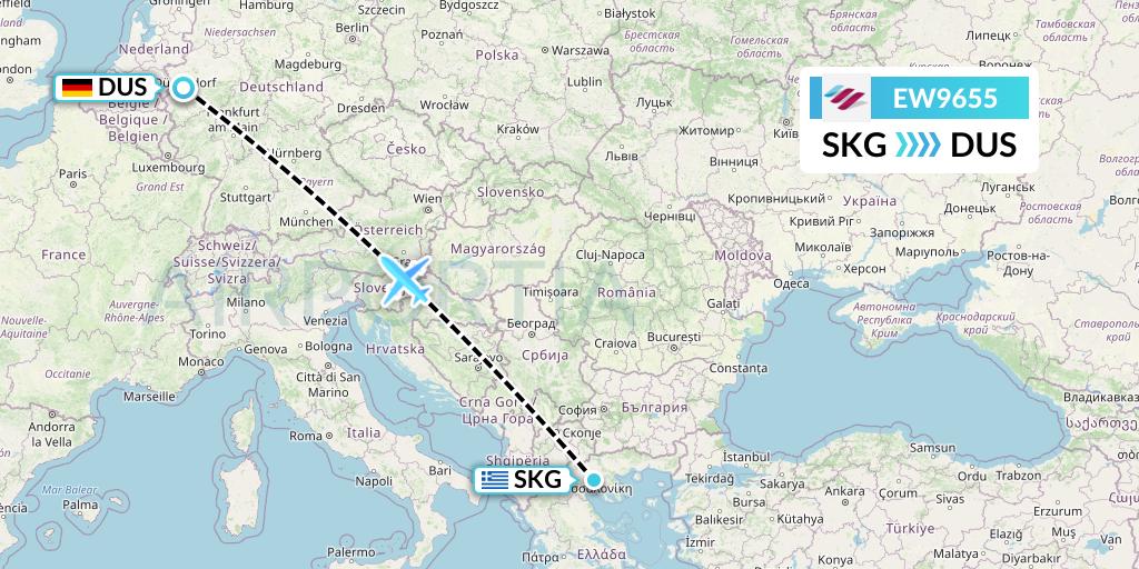 EW9655 Eurowings Flight Map: Thessaloniki to Dusseldorf
