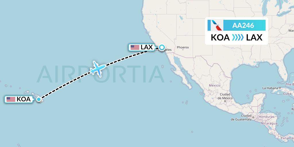 AA246 American Airlines Flight Map: Kailua-Kona to Los Angeles