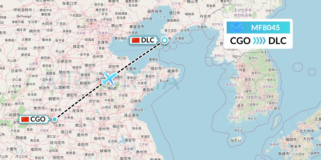 MF8045 Xiamen Airlines Flight Map: Zhengzhou to Dalian