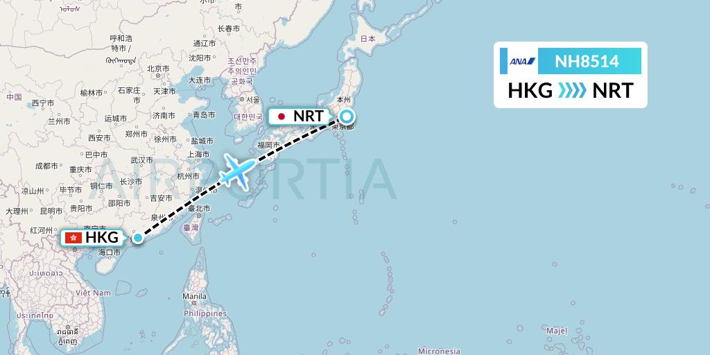 NH8514 All Nippon Airways Flight Map: Hong Kong to Tokyo