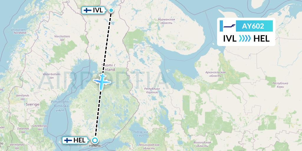 AY602 Finnair Flight Map: Ivalo to Helsinki