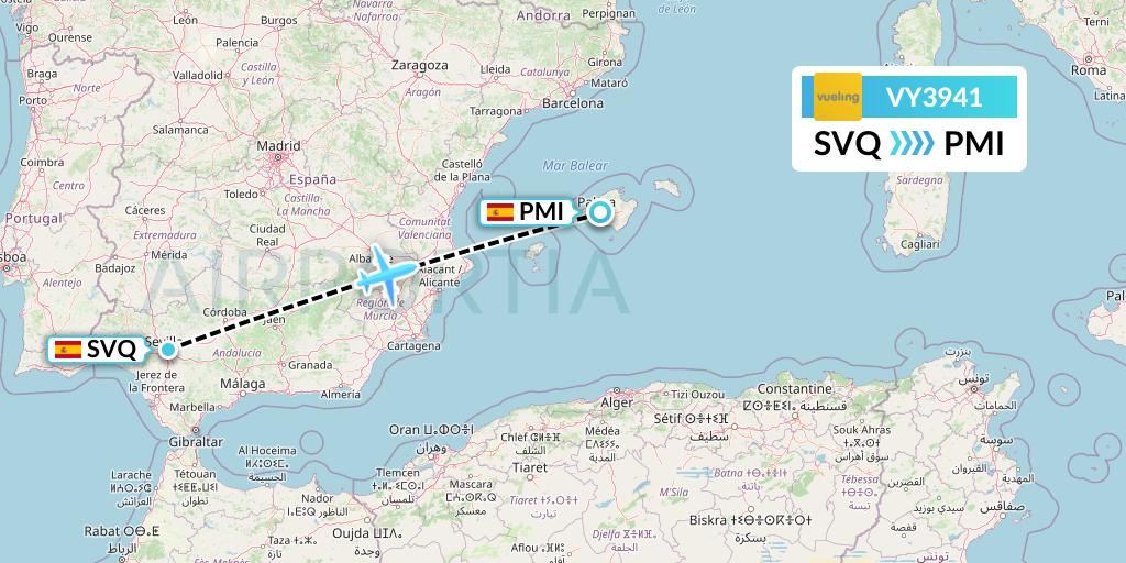 VY3941 Vueling Flight Map: Seville to Palma de Mallorca