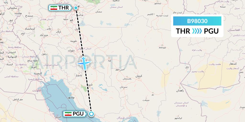 B98030 Iran Air Tours Flight Map: Tehran to Assaluyeh